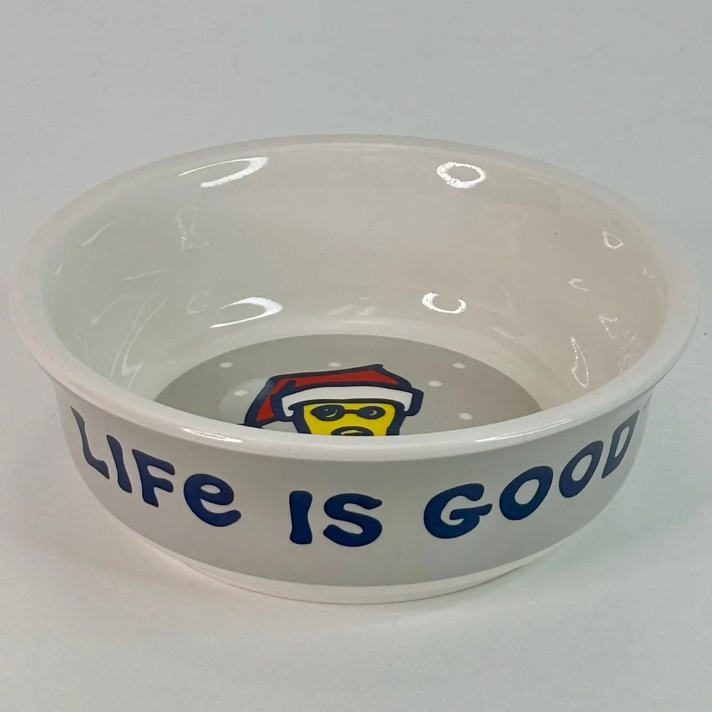 DOG BOWL LIFE is GOOD Santa Hat & Scarf Christmas Yellow Ceramic 6